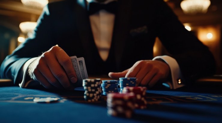 Tampilan antarmuka permainan blackjack live di pejuang toto dengan dealer dan pemain